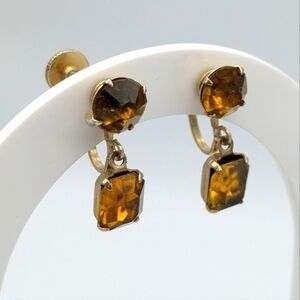 Vintage signed Coro citrine colour screw back earrings